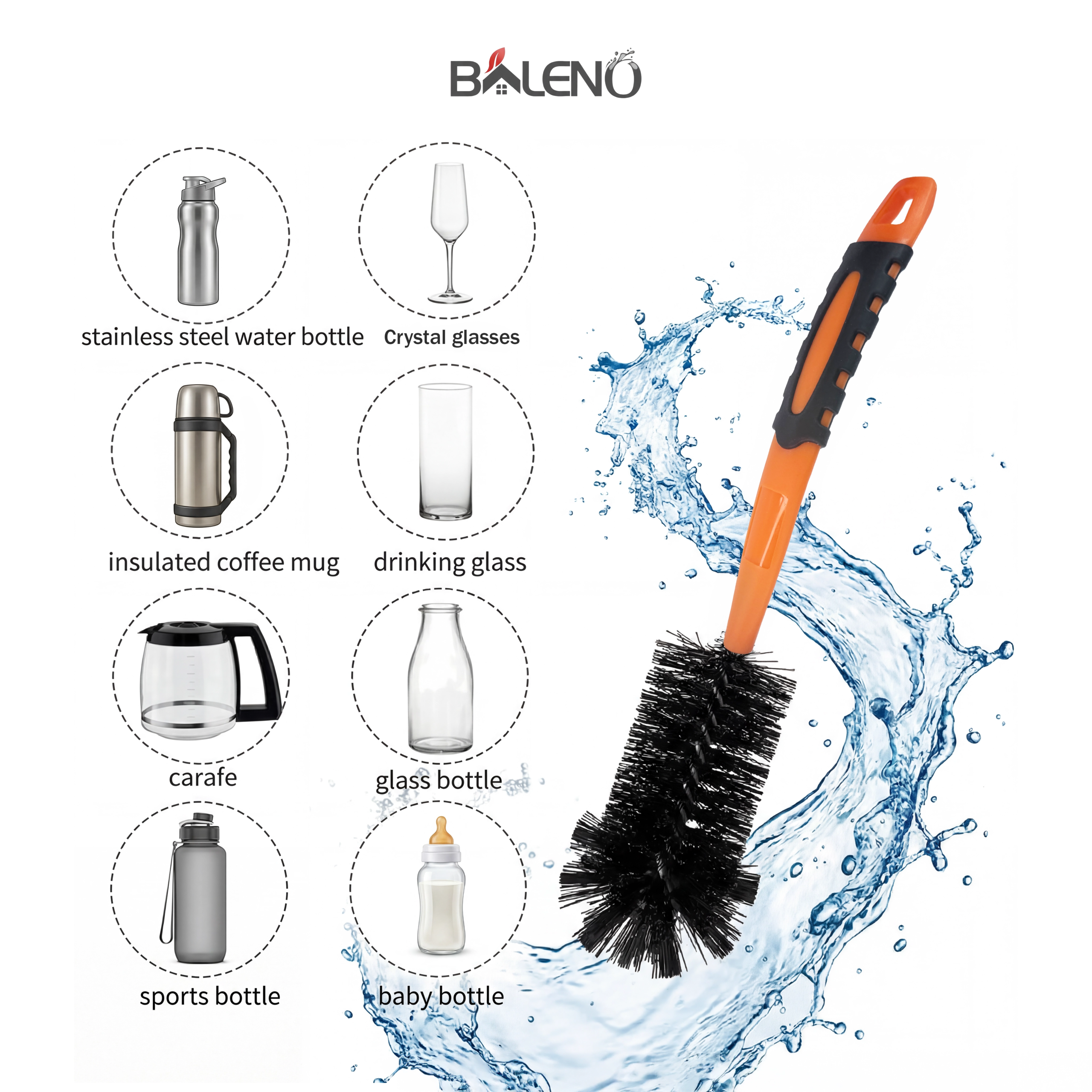 Bottle cleaning brush non-slip handle grip