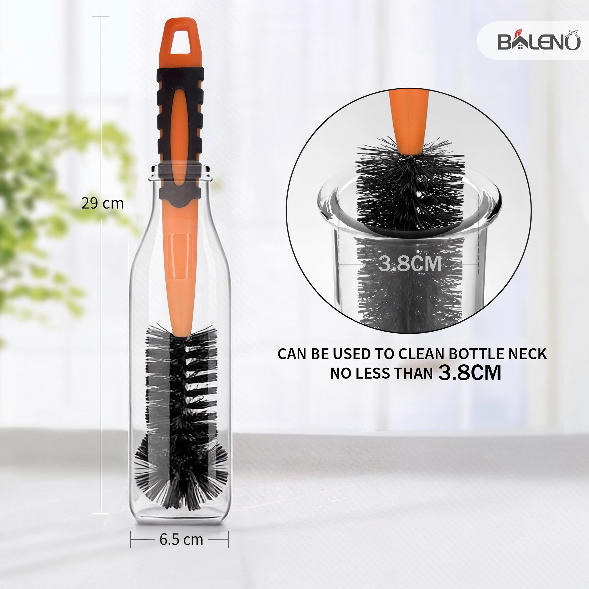 Bottle cleaning brush non-slip handle grip
