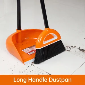 baleno long handle dustpan and broom set – no bend sweeping with rubber lip